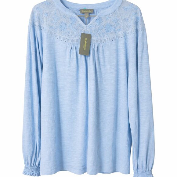 Style & Co. Tops - NWT Style&co Pale Hydrangea Lacy V-Neck Blouse with Long Sleeve PL